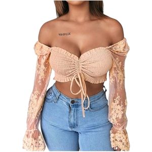 Women's Sexy Lace Off Shoulder, Long Sleeve Top